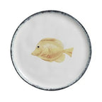 Jogo 6 Pratos Raso Atlântica Cerâmica Peixe Azul / Amarelo e Concha 28cm Scalla