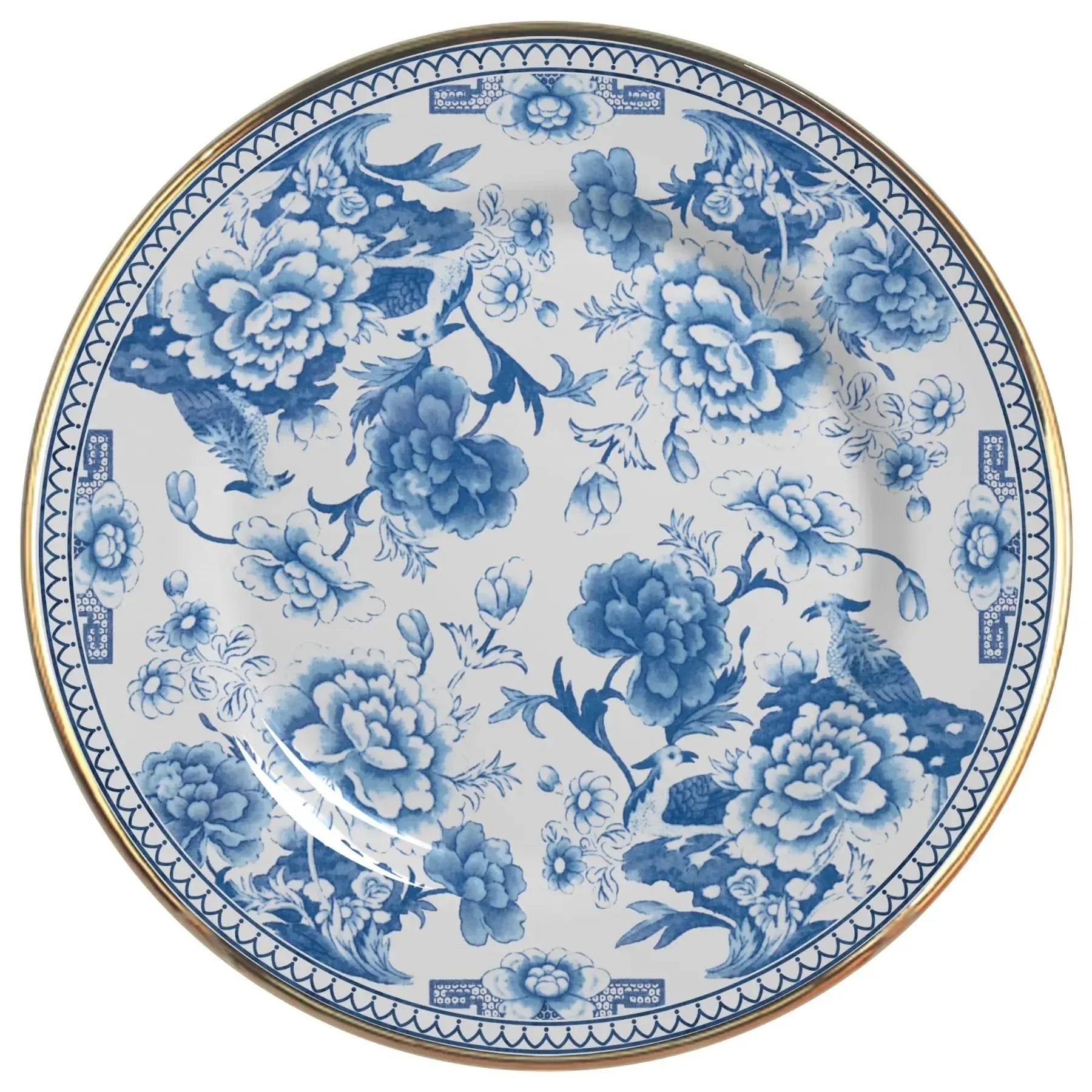 Jogo 6 Pratos Rasos Cerâmica Chinese Blue B Filete Ouro 29cm Alleanza