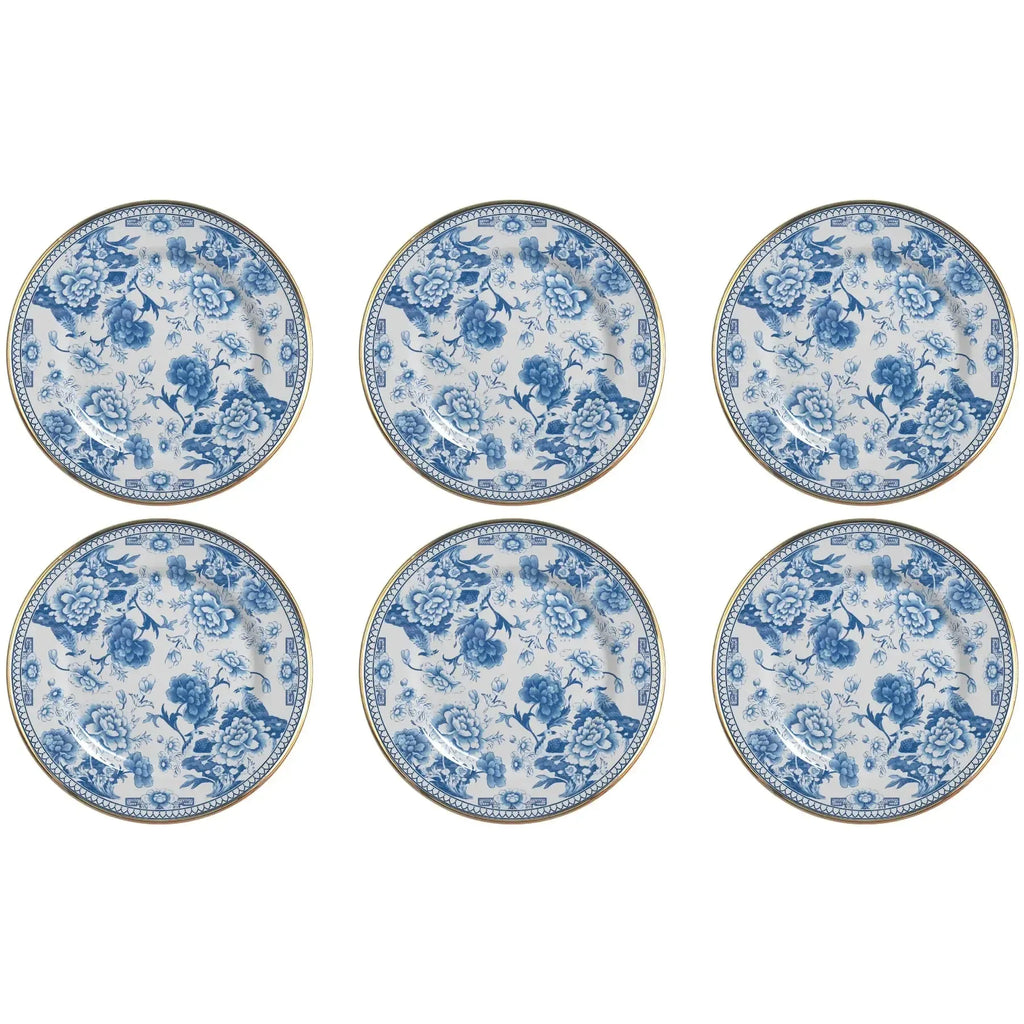 Jogo 6 Pratos Rasos Cerâmica Chinese Blue B Filete Ouro 29cm Alleanza