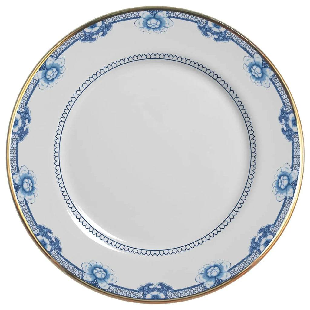 Jogo 6 Pratos Rasos Cerâmica Chinese Blue Filete Ouro 29cm Alleanza