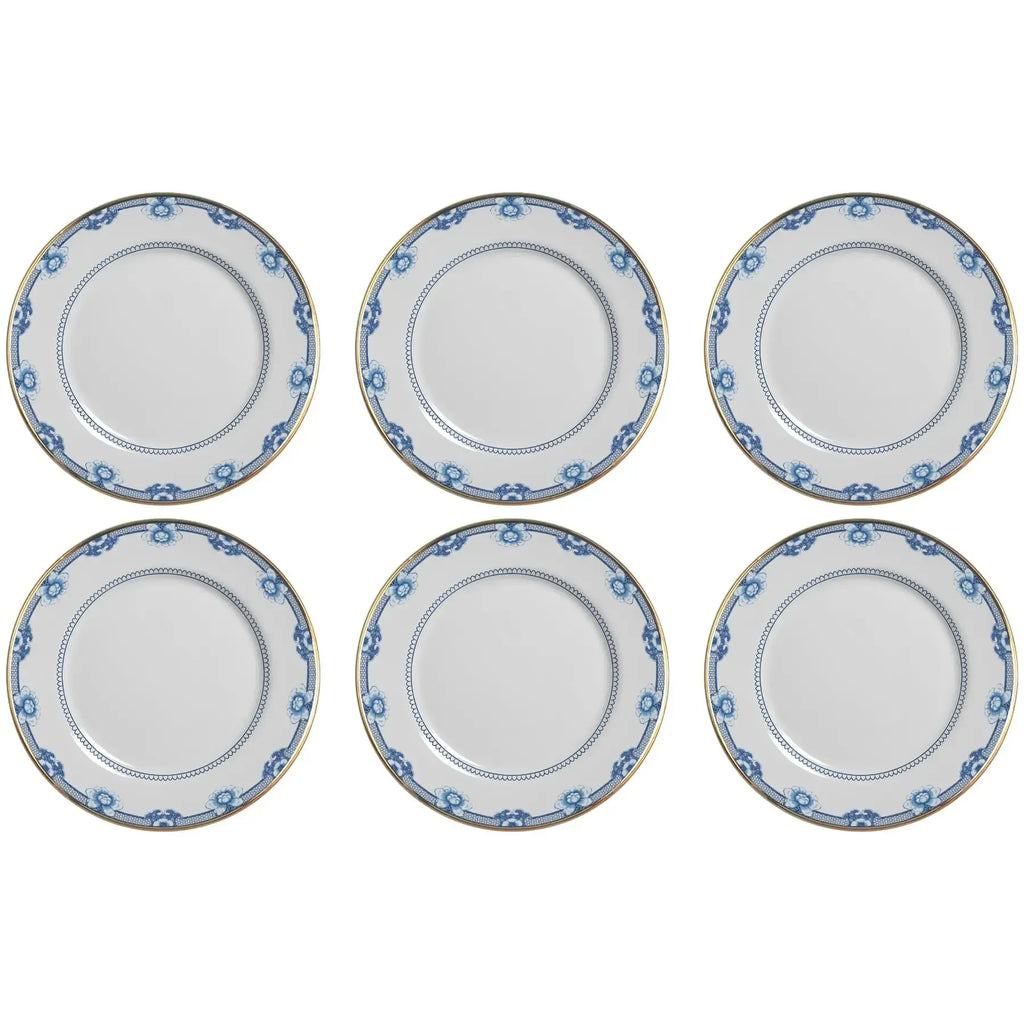 Jogo 6 Pratos Rasos Cerâmica Chinese Blue Filete Ouro 29cm Alleanza