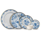 Jogo 6 Pratos Rasos Cerâmica Chinese Blue Filete Ouro 29cm Alleanza