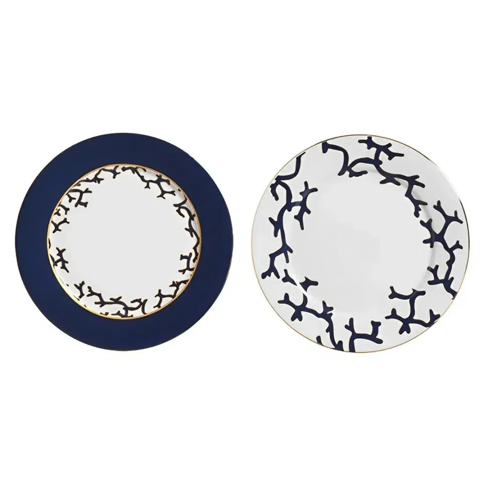 Jogo 6 Pratos Rasos Cerâmica Coral Blue (Azul e Branco com Azul) 27cm Scalla