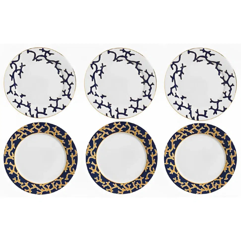 Jogo 6 Pratos Rasos Cerâmica Coral Blue (Branco com Azul e Azul com Amarelo) 27cm Scalla