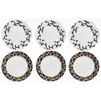 Jogo 6 Pratos Rasos Cerâmica Coral Blue (Branco com Azul e Azul com Amarelo) 27cm Scalla