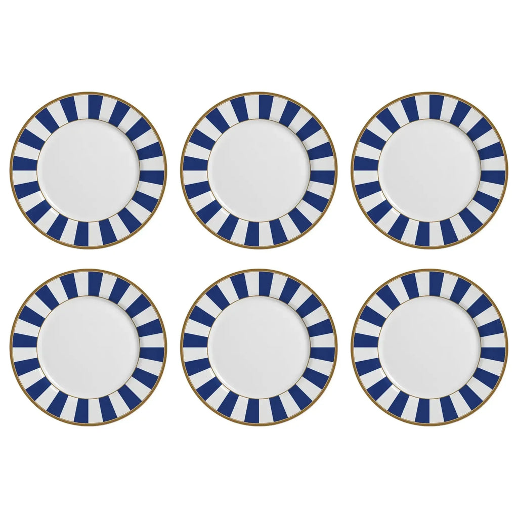 Jogo 6 Pratos Rasos Cerâmica Stripe Azul 29cm Alleanza