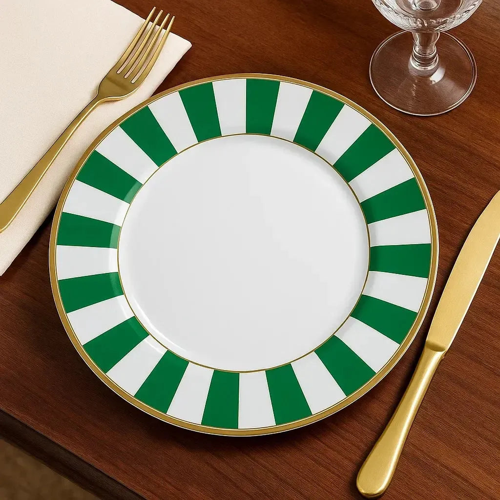 Jogo 6 Pratos Rasos Cerâmica Stripe Azul 29cm Alleanza