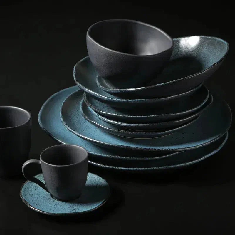 Jogo 6 Pratos Rasos Stoneware Orgânico Petroleum/Night Sky 26,5cm Porto Brasil