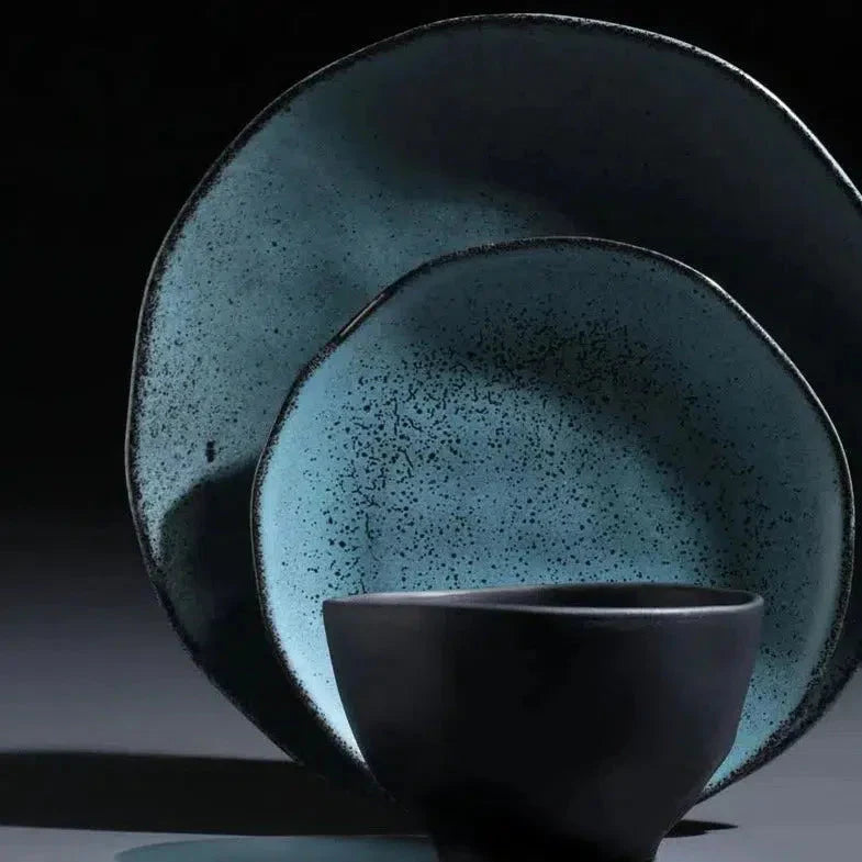 Jogo 6 Pratos Rasos Stoneware Orgânico Petroleum/Night Sky 26,5cm Porto Brasil