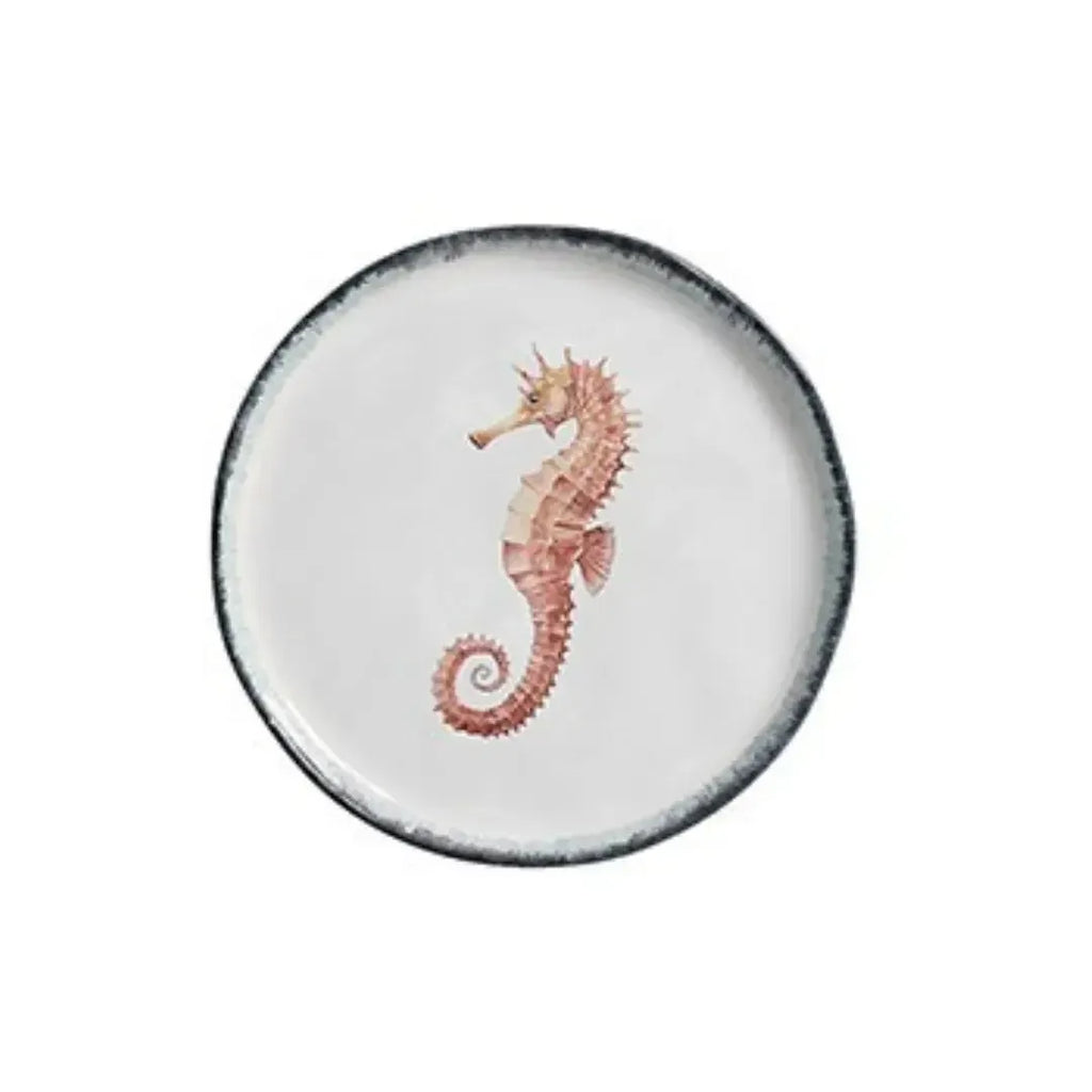 Jogo 6 Pratos Sobremesa Atlântica Cerâmica Estrela do Mar Cavalo Marinho Peixe 21cm Scalla