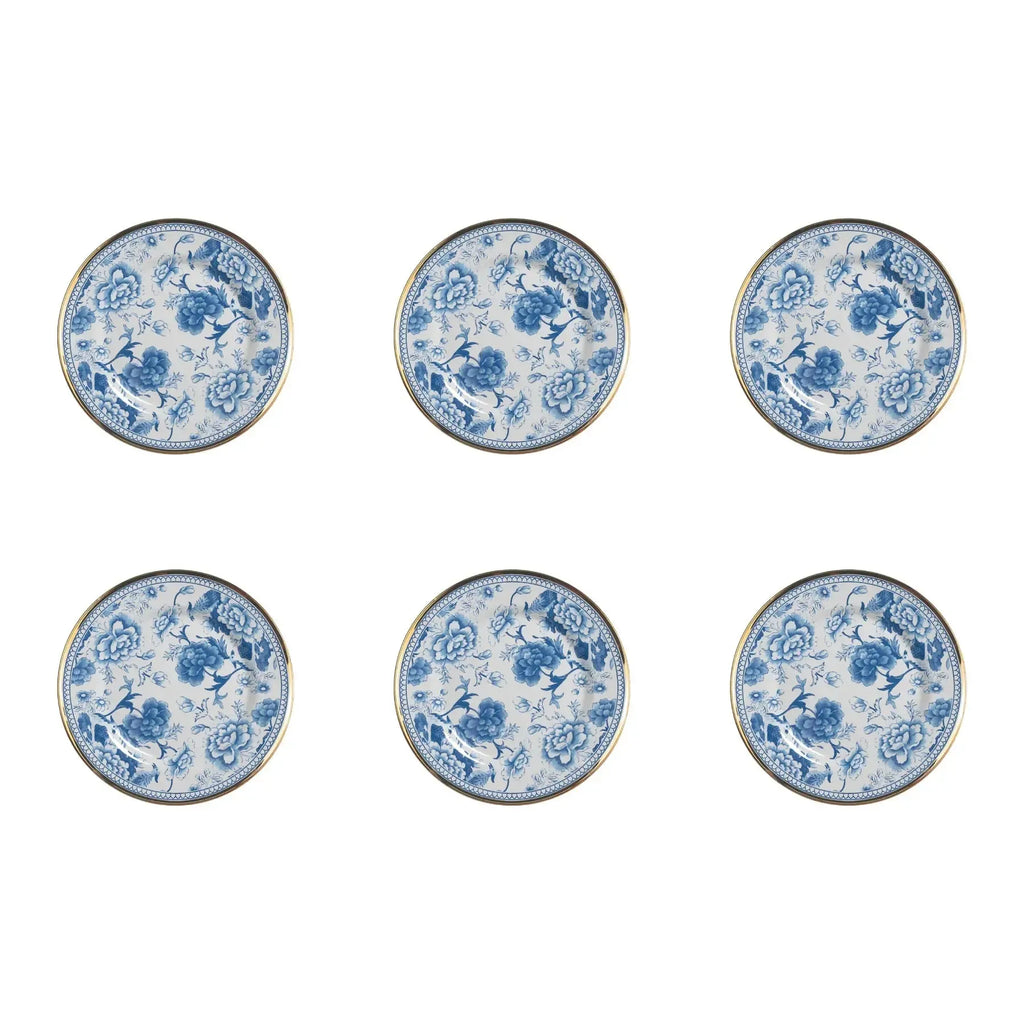 Jogo 6 Pratos Sobremesa Cerâmica Chinese Blue B Filete Ouro 21cm Alleanza