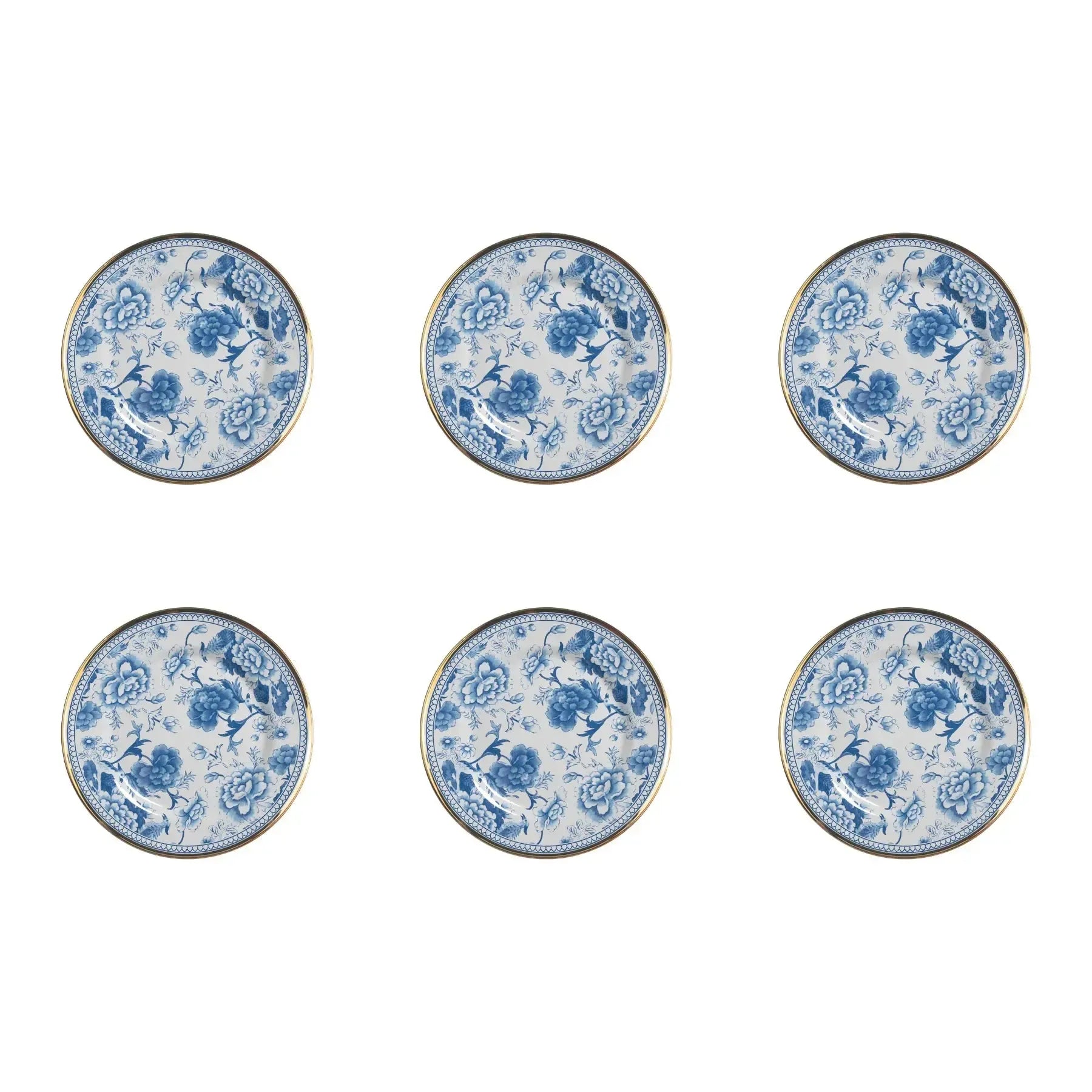 Jogo 6 Pratos Sobremesa Cerâmica Chinese Blue B Filete Ouro 21cm Alleanza