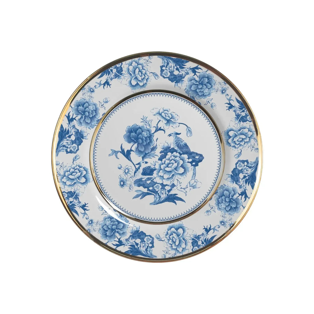 Jogo 6 Pratos Sobremesa Cerâmica Chinese Blue Filete Ouro 21cm Alleanza