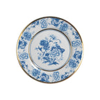 Jogo 6 Pratos Sobremesa Cerâmica Chinese Blue Filete Ouro 21cm Alleanza