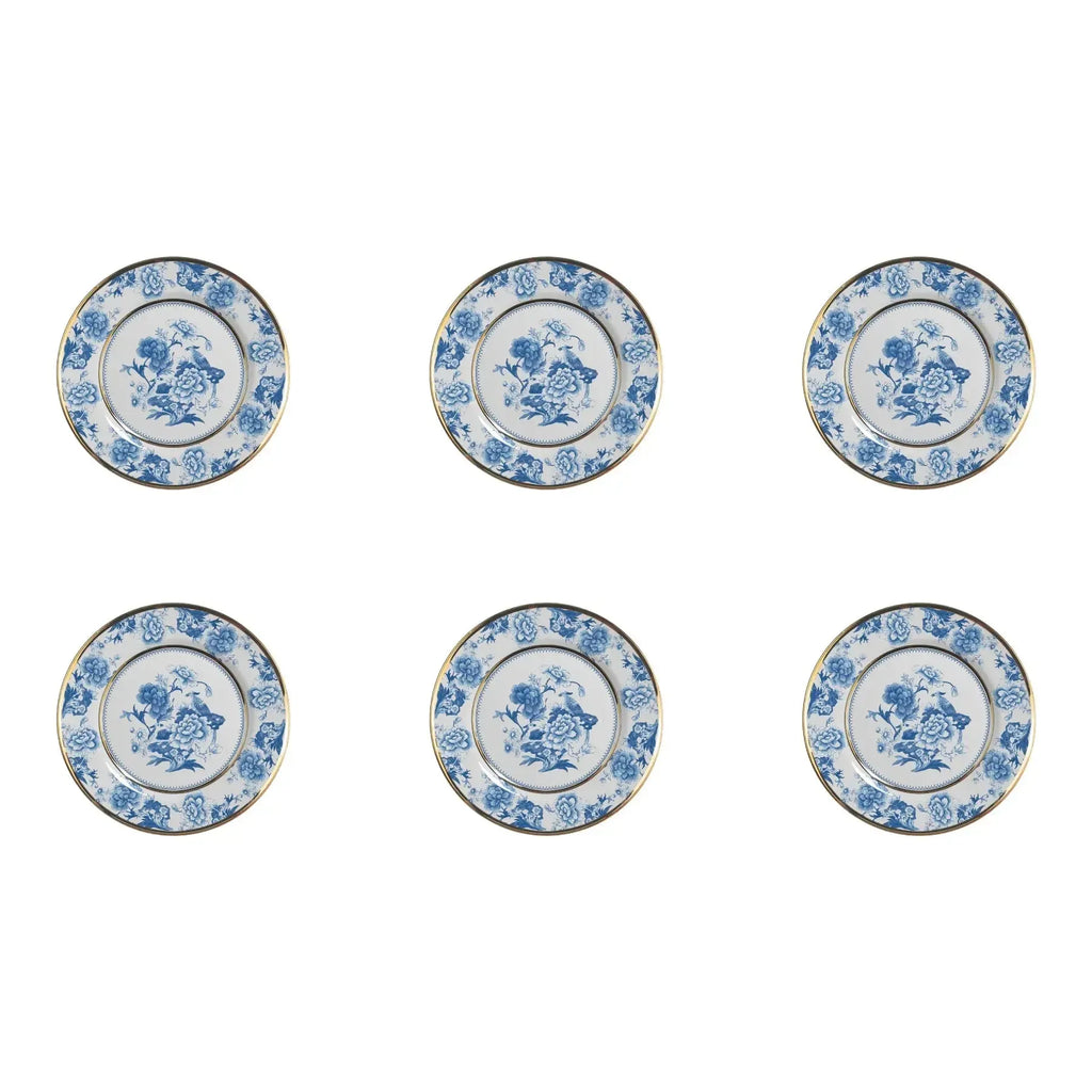 Jogo 6 Pratos Sobremesa Cerâmica Chinese Blue Filete Ouro 21cm Alleanza