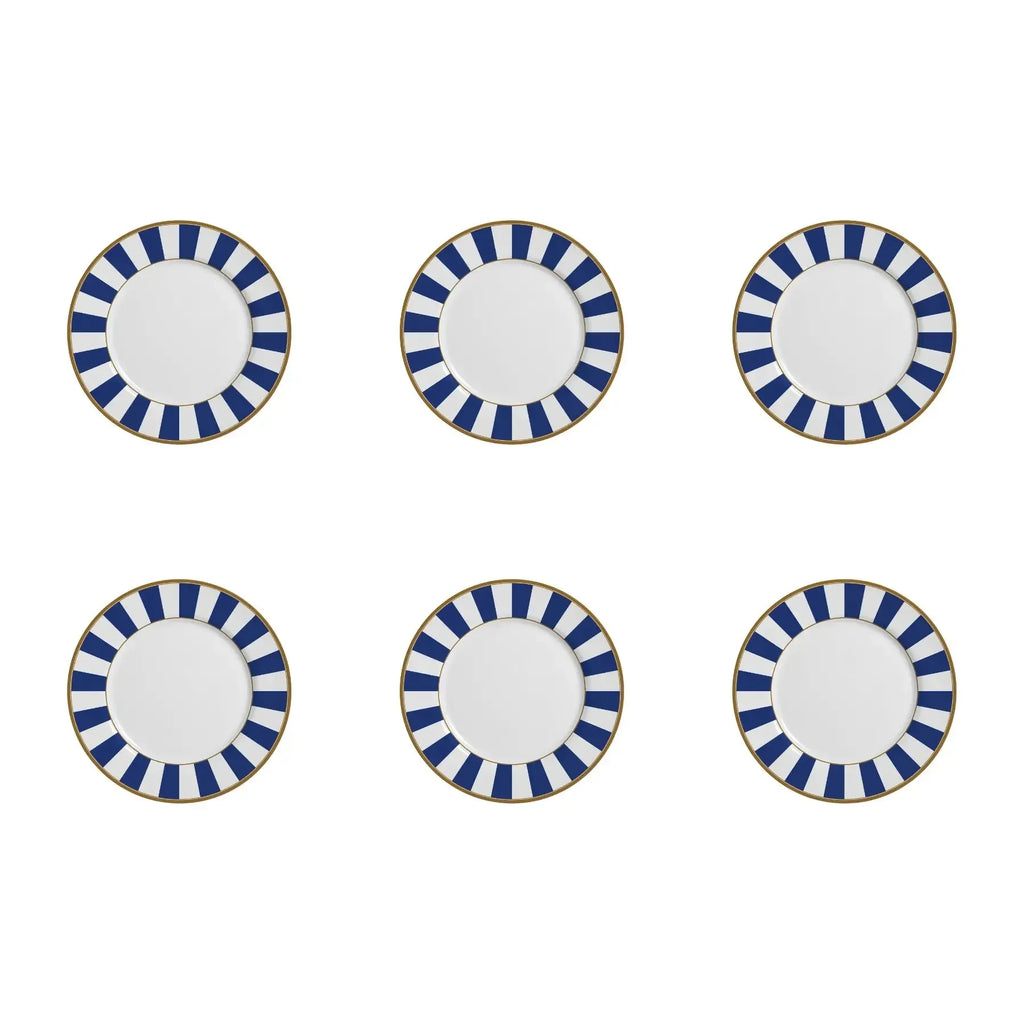 Jogo 6 Pratos Sobremesa Cerâmica Stripe Azul 21cm Alleanza