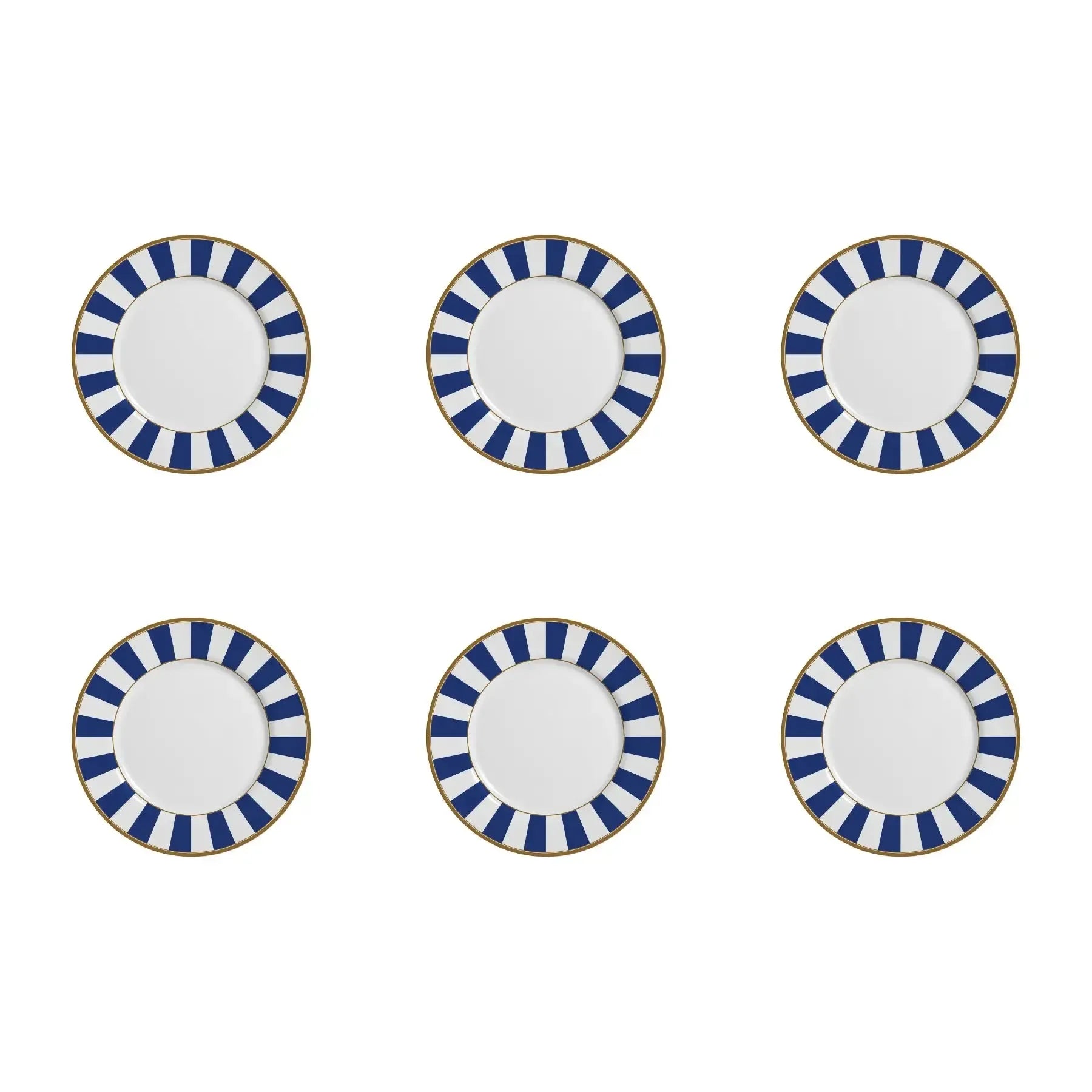 Jogo 6 Pratos Sobremesa Cerâmica Stripe Azul 21cm Alleanza