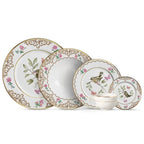 Jogo 6 Pratos Sobremesa Cerâmica Sweet Bird Filete Ouro 21cm Alleanza