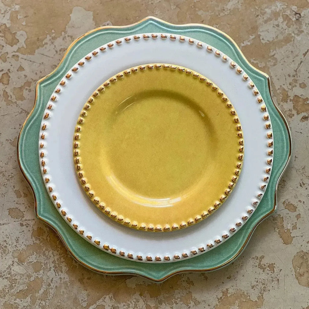 Jogo 6 Pratos de Sobremesa Cerâmica Brasilis Branco com Filete de Ouro 20cm Scalla