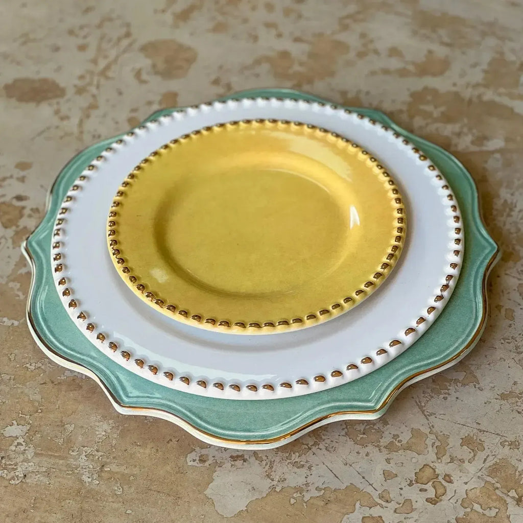 Jogo 6 Pratos de Sobremesa Cerâmica Brasilis Branco com Filete de Ouro 20cm Scalla