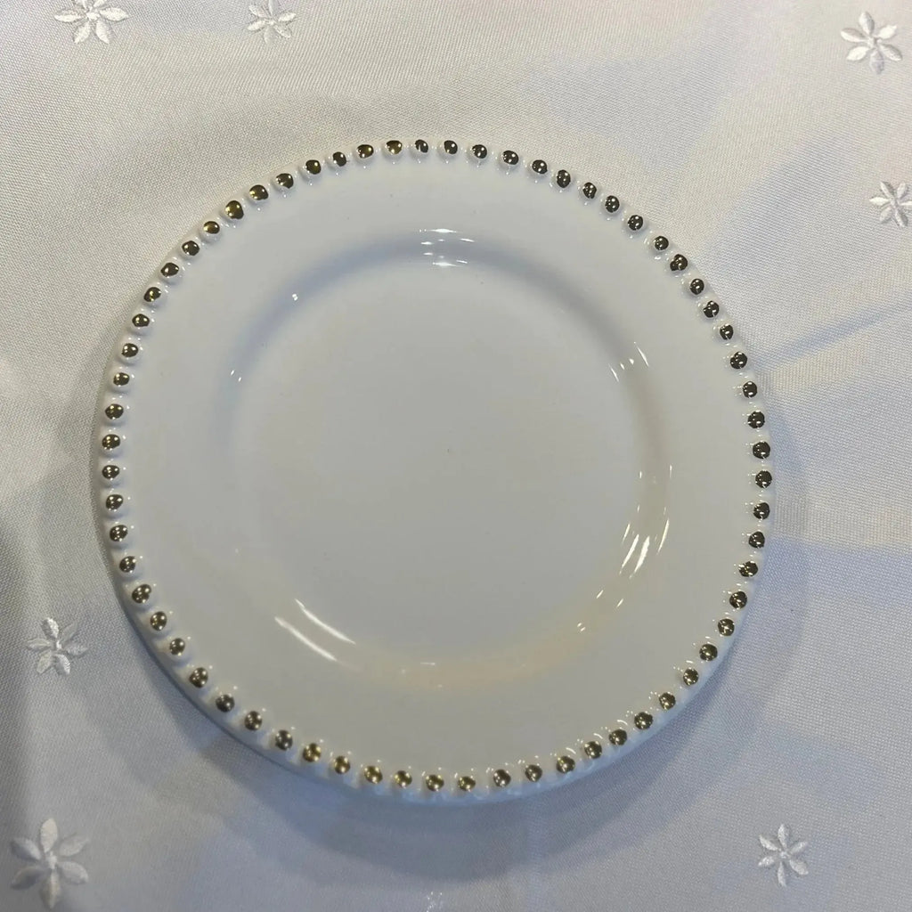 Jogo 6 Pratos de Sobremesa Cerâmica Brasilis Branco com Filete de Ouro 20cm Scalla