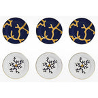 Jogo 6 Pratos de Sobremesa Cerâmica Coral Blue (Azul com Amarelo e Branco com Azul) 20,6cm Scalla