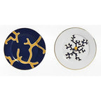 Jogo 6 Pratos de Sobremesa Cerâmica Coral Blue (Azul com Amarelo e Branco com Azul) 20,6cm Scalla