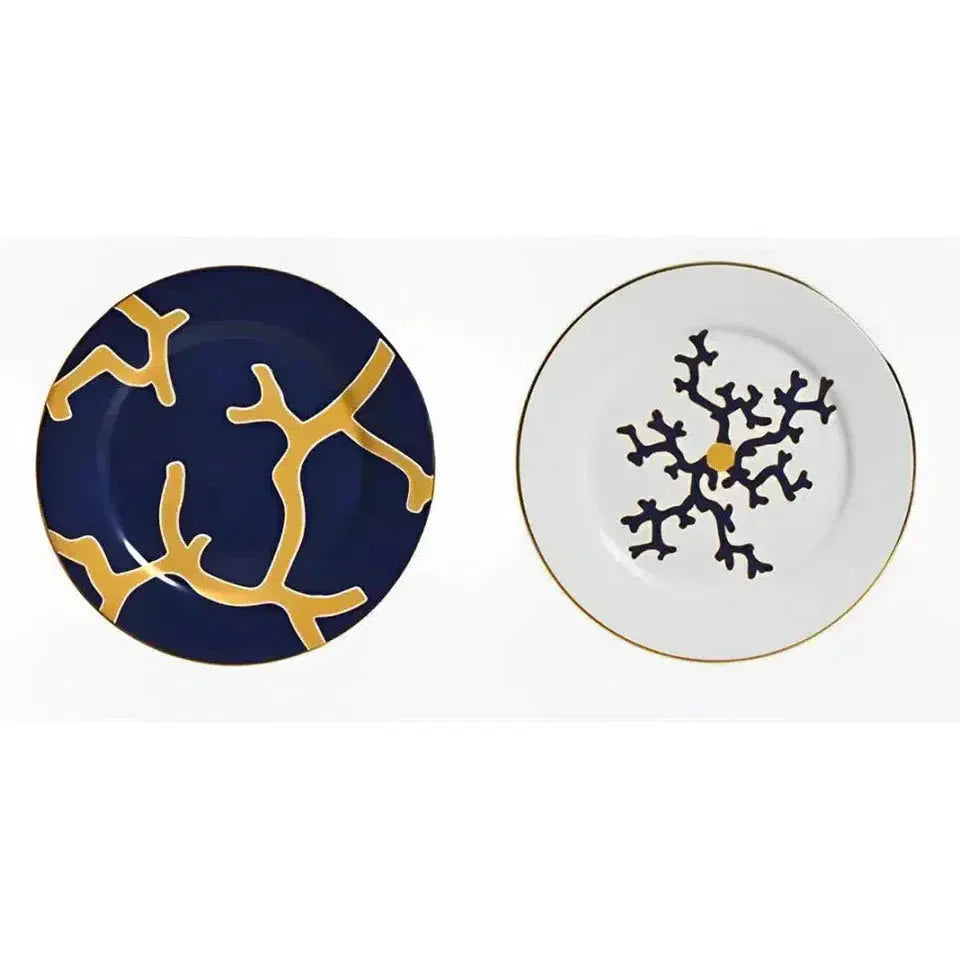 Jogo 6 Pratos de Sobremesa Cerâmica Coral Blue (Azul com Amarelo e Branco com Azul) 20,6cm Scalla