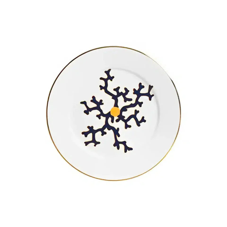 Jogo 6 Pratos de Sobremesa Cerâmica Coral Blue (Azul com Amarelo e Branco com Azul) 20,6cm Scalla