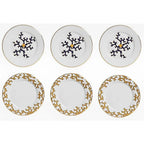 Jogo 6 Pratos de Sobremesa Cerâmica Coral Blue (Branco com Azul e Branco com Amarelo) 20,6cm Scalla