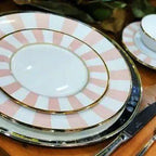 Jogo 6 Pratos de Sobremesa Cerâmica Pink Strip 19cm Alleanza