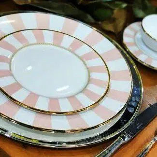 Jogo 6 Pratos de Sobremesa Cerâmica Pink Strip 19cm Alleanza