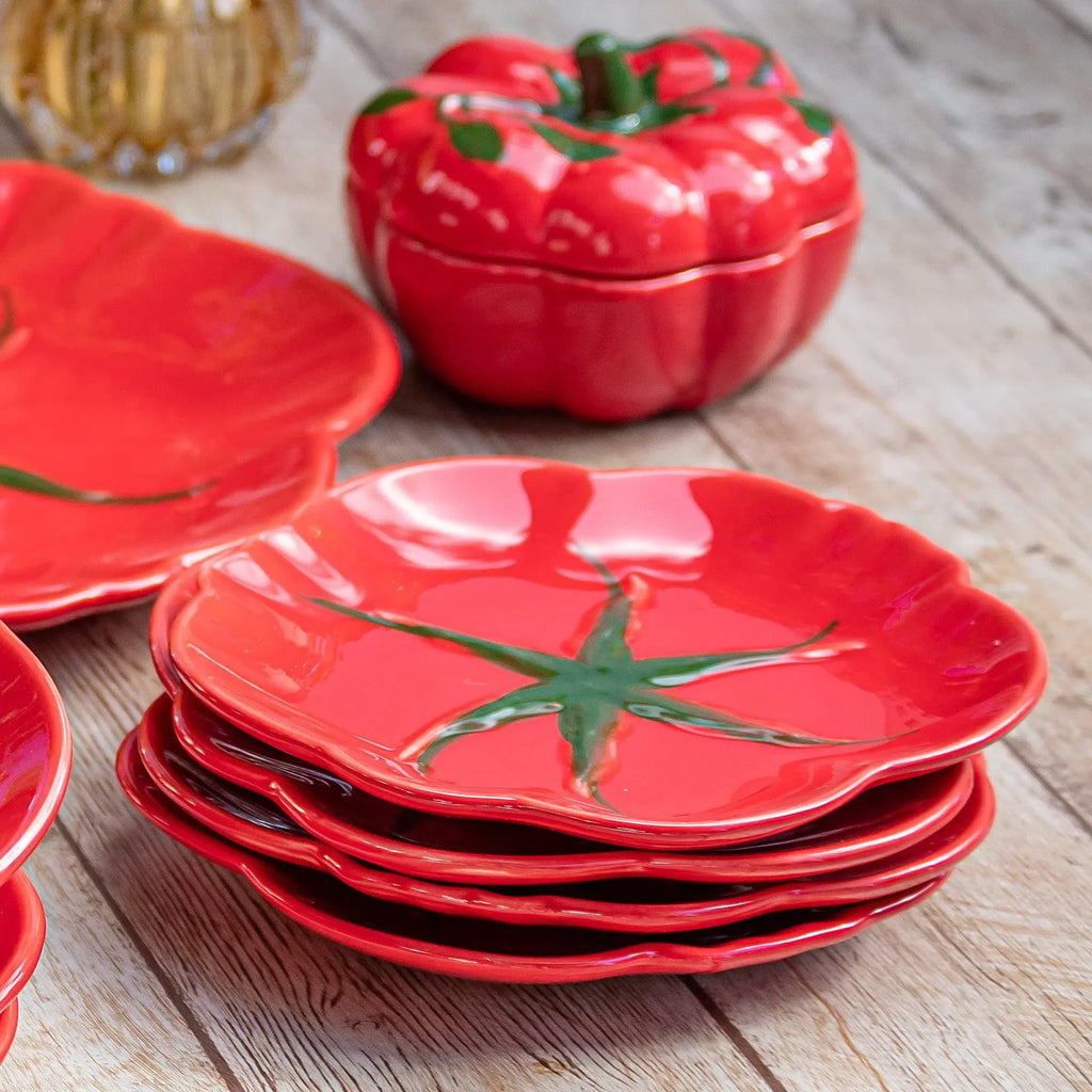 Jogo 6 Pratos de Sobremesa Cerâmica Tomate 20cm Scalla
