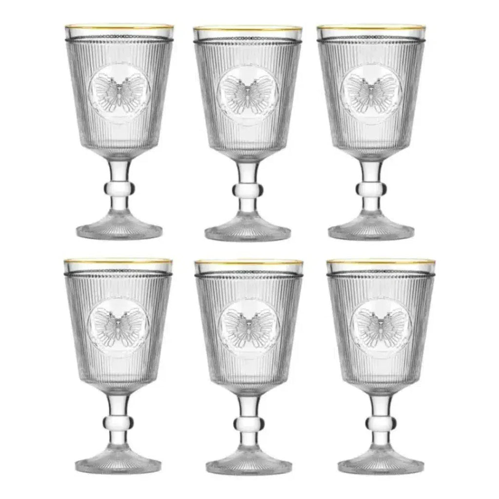 Jogo 6 Taças em Vidro Borboleta Gold Rim 325ml L'Hermitage