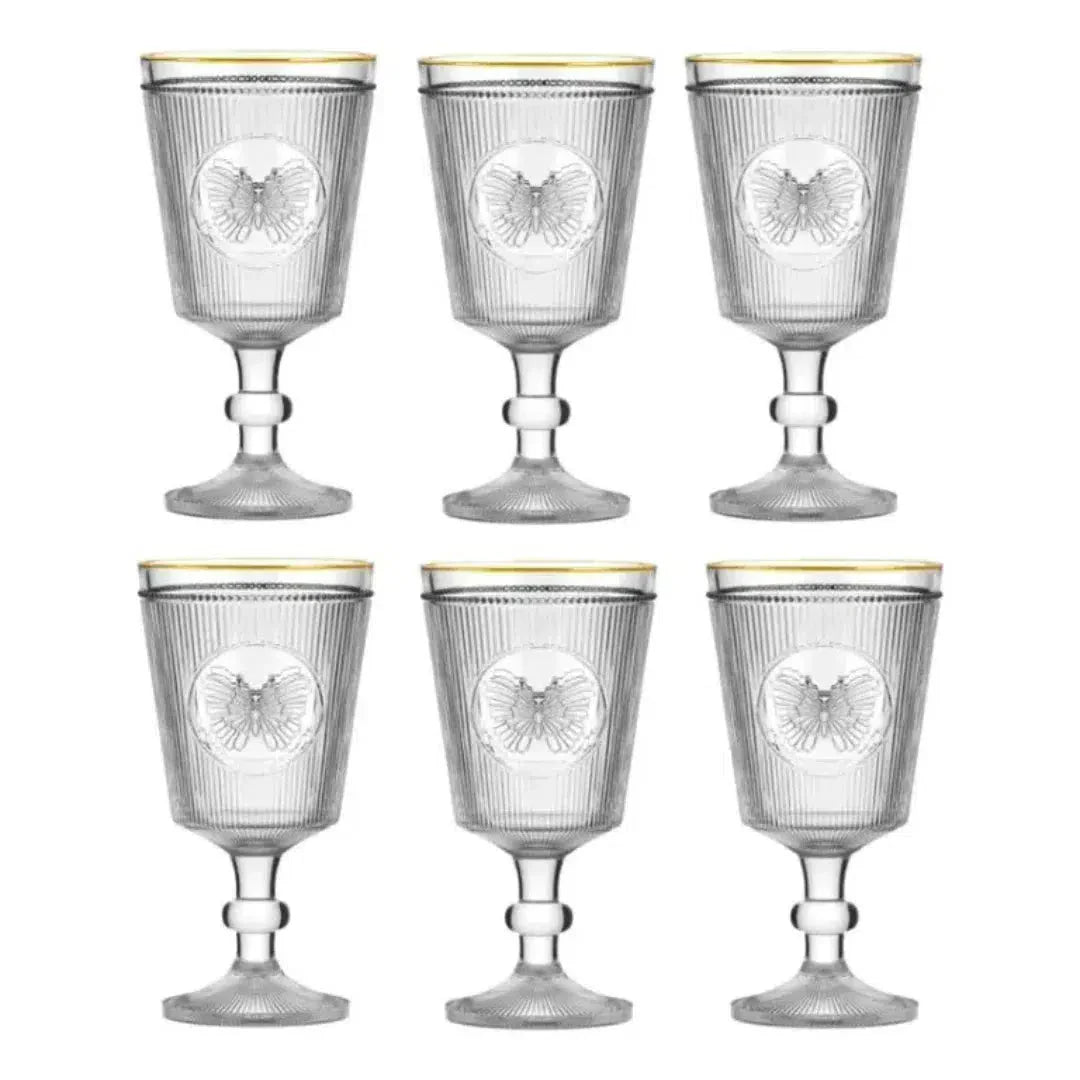 Jogo 6 Taças em Vidro Borboleta Gold Rim 325ml L'Hermitage