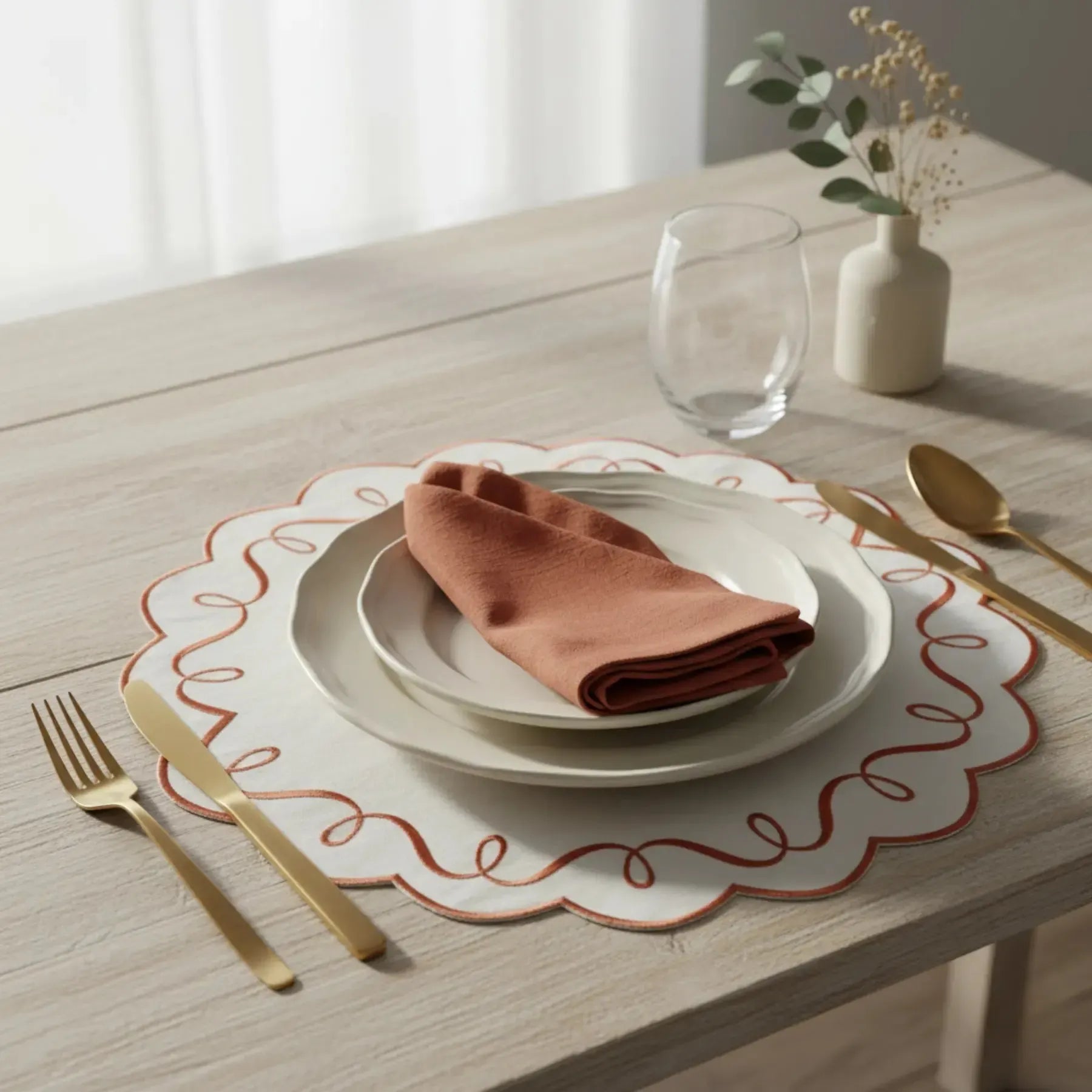 Jogo Americano Nylon Off White Borda Ocre