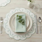 Jogo Americano Nylon Off White Borda Verde Claro