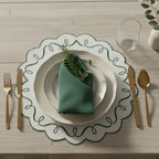 Jogo Americano Nylon Off White Borda Verde Escuro