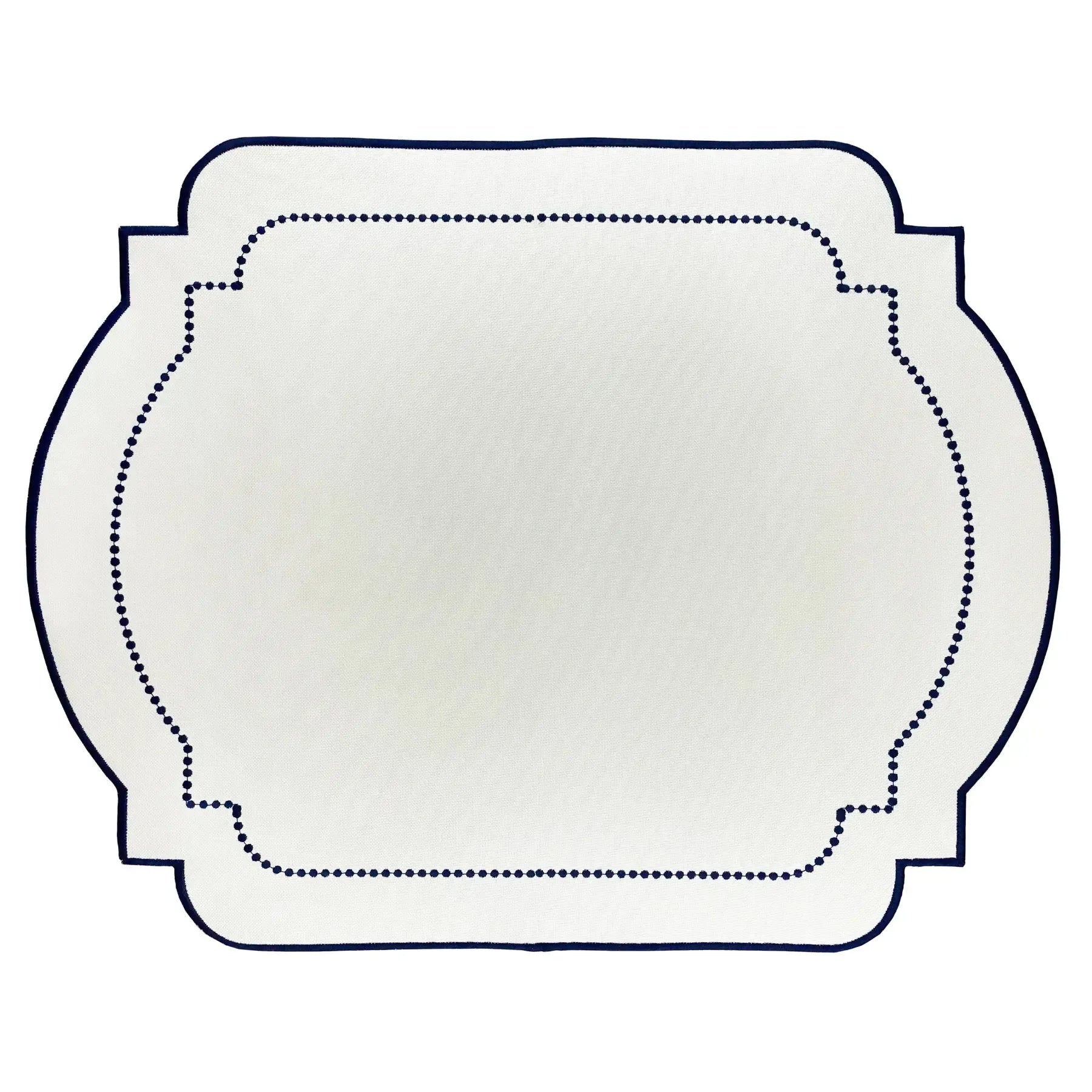 Jogo Americano Nylon Off White Bordado Azul Marinho