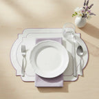 Jogo Americano Nylon Off White Bordado Lavanda