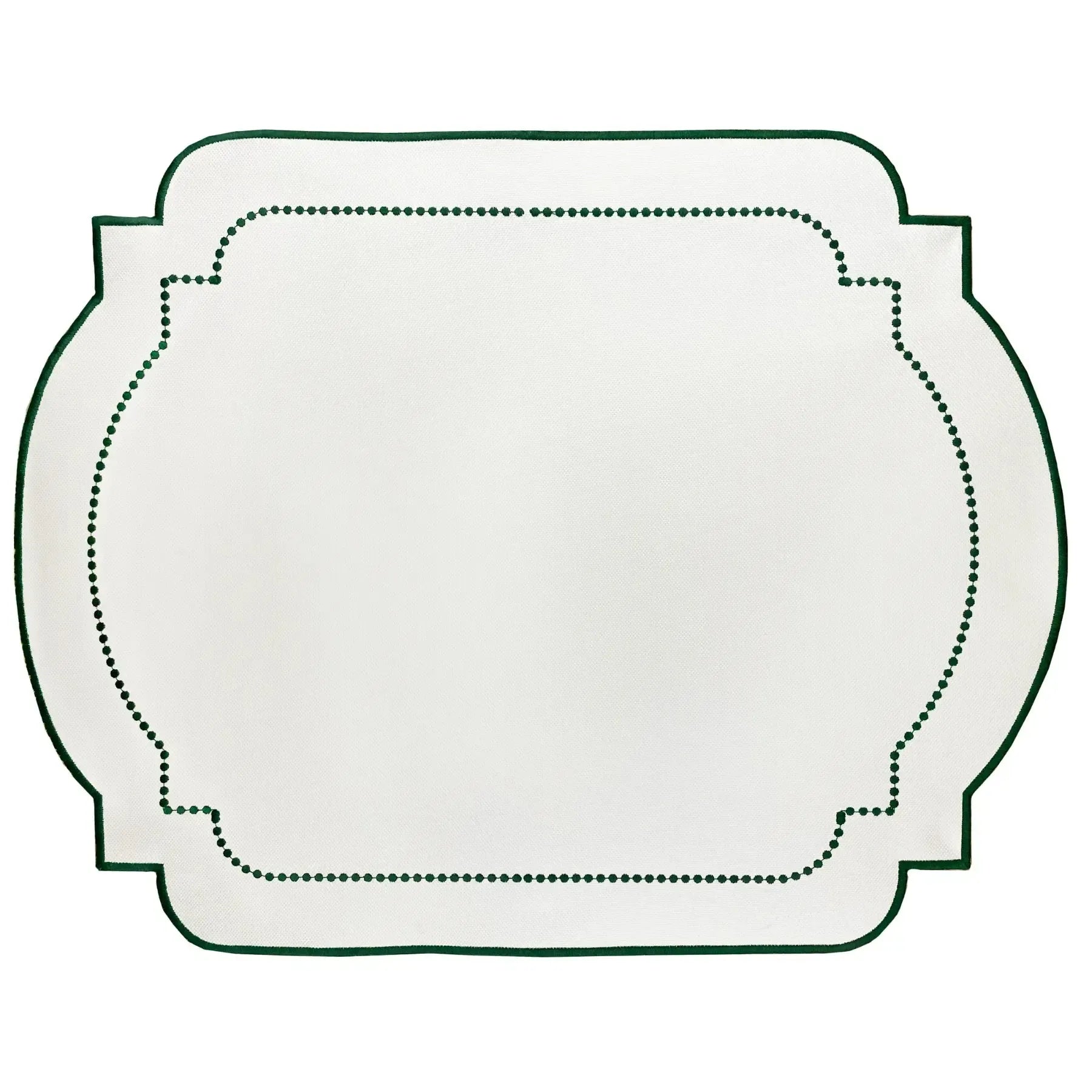 Jogo Americano Nylon Off White Bordado Verde Escuro