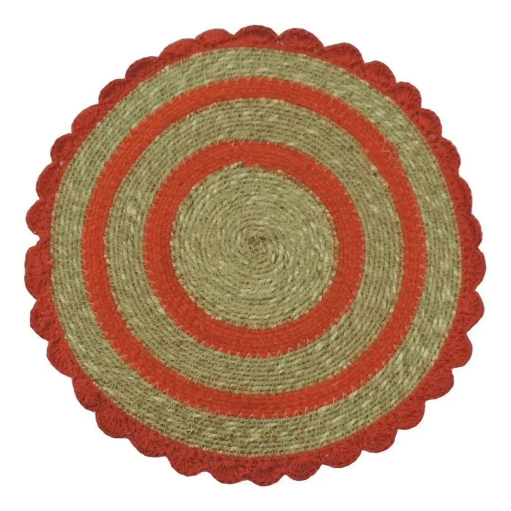 Jogo Americano Palha Cestaria Detalhe Croche Coral 34cm