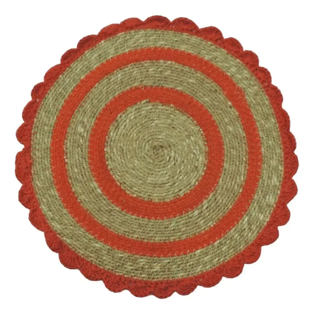 Jogo Americano Palha Cestaria Detalhe Croche Coral 34cm