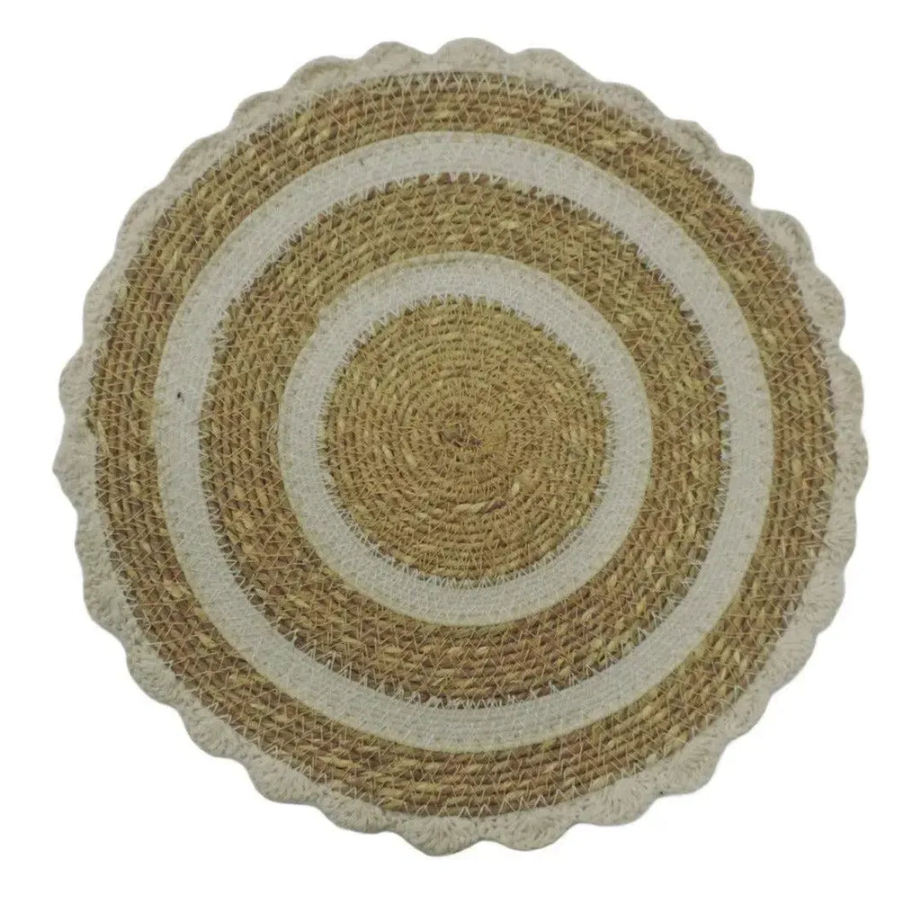 Jogo Americano Palha Cestaria Detalhe Croche Off White 34cm
