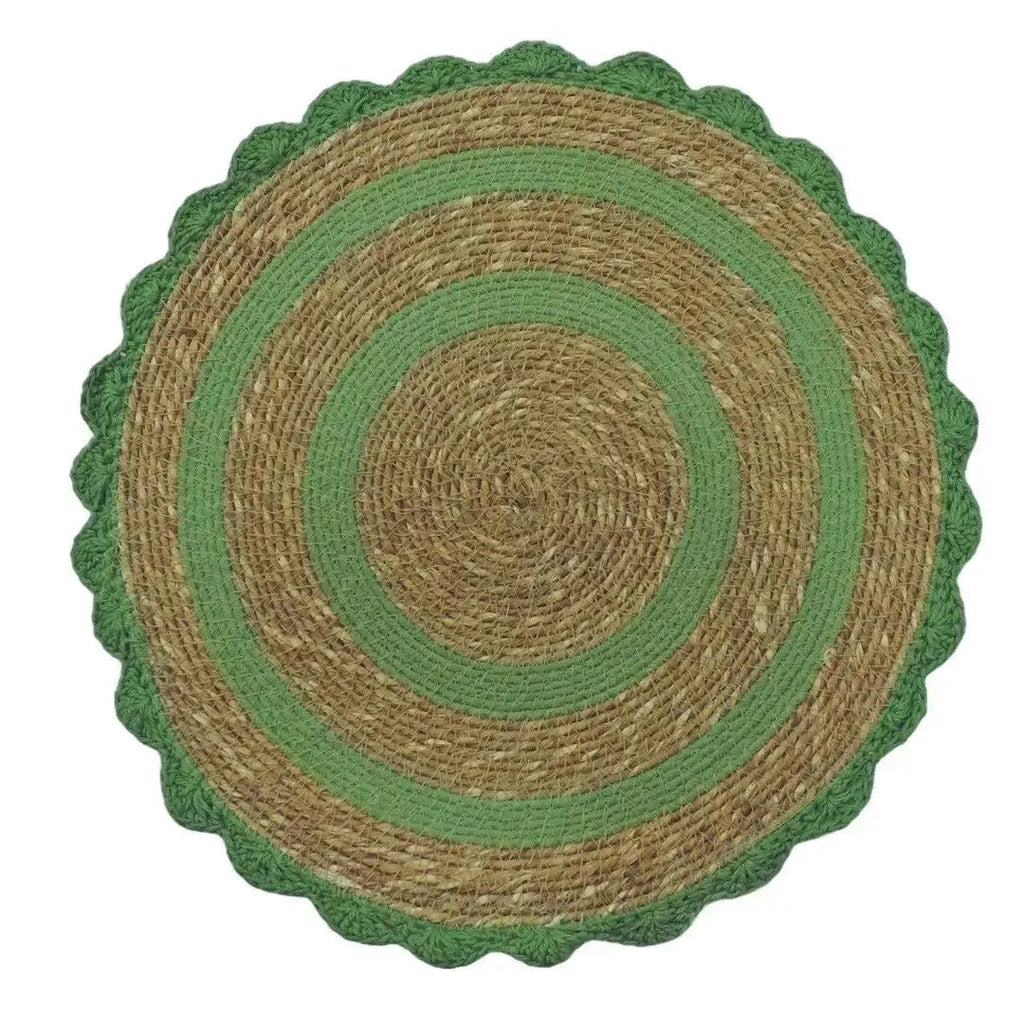 Jogo Americano Palha Cestaria Detalhe Croche Azul 34cm