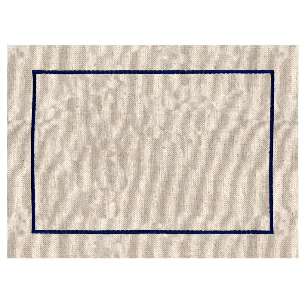 Jogo Americano Retangular Linho Off White Borda Marinho 38x52