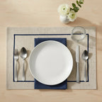 Jogo Americano Retangular Linho Off White Borda Marinho 38x52