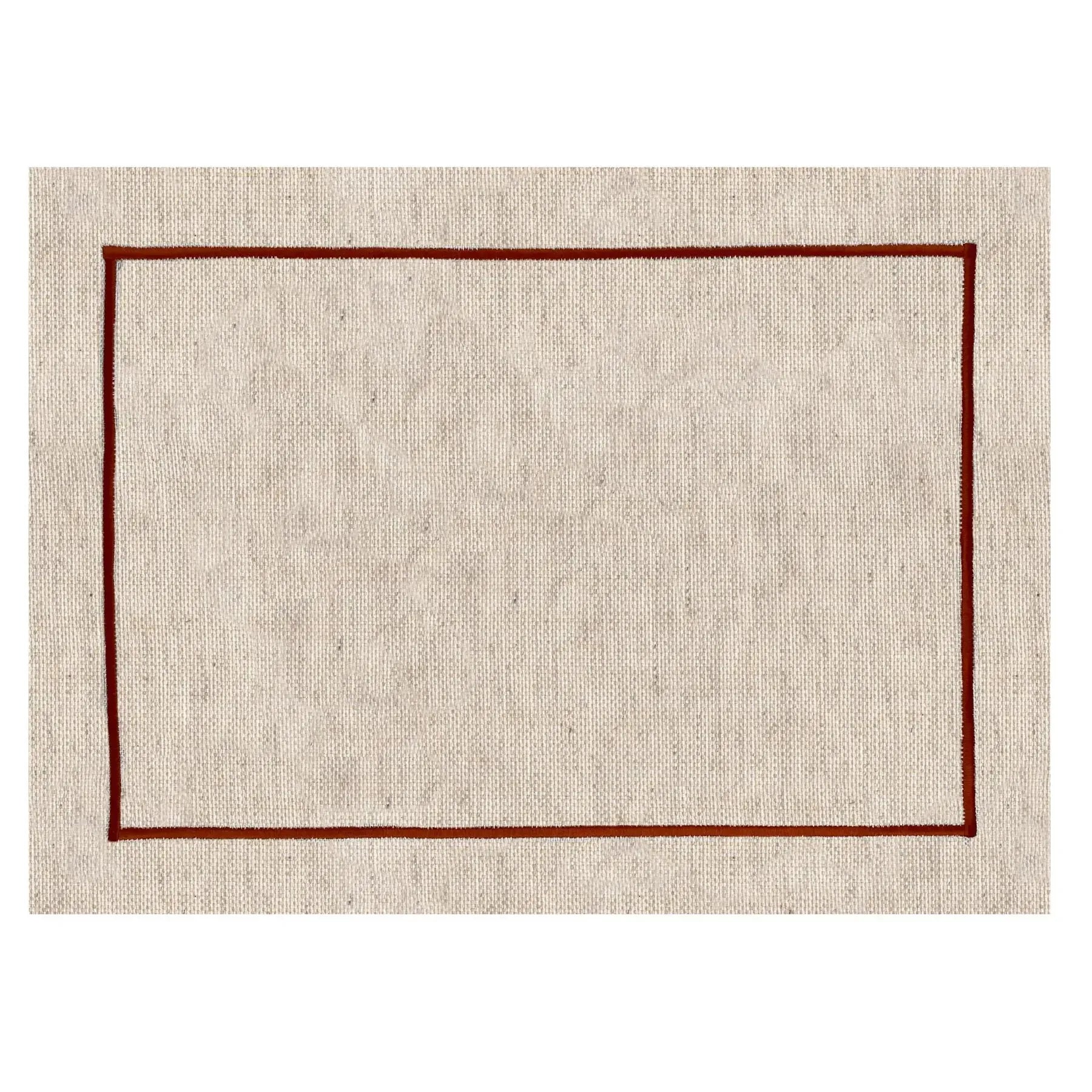 Jogo Americano Retangular Linho Off White Borda Terracota 38x52