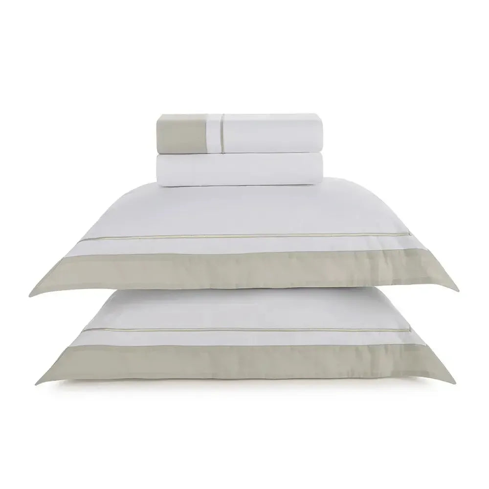 Jogo de Cama Solteiro Fiesole 4 Pçs 200 Fios 100% Algodão Branco / Grigio Trussardi