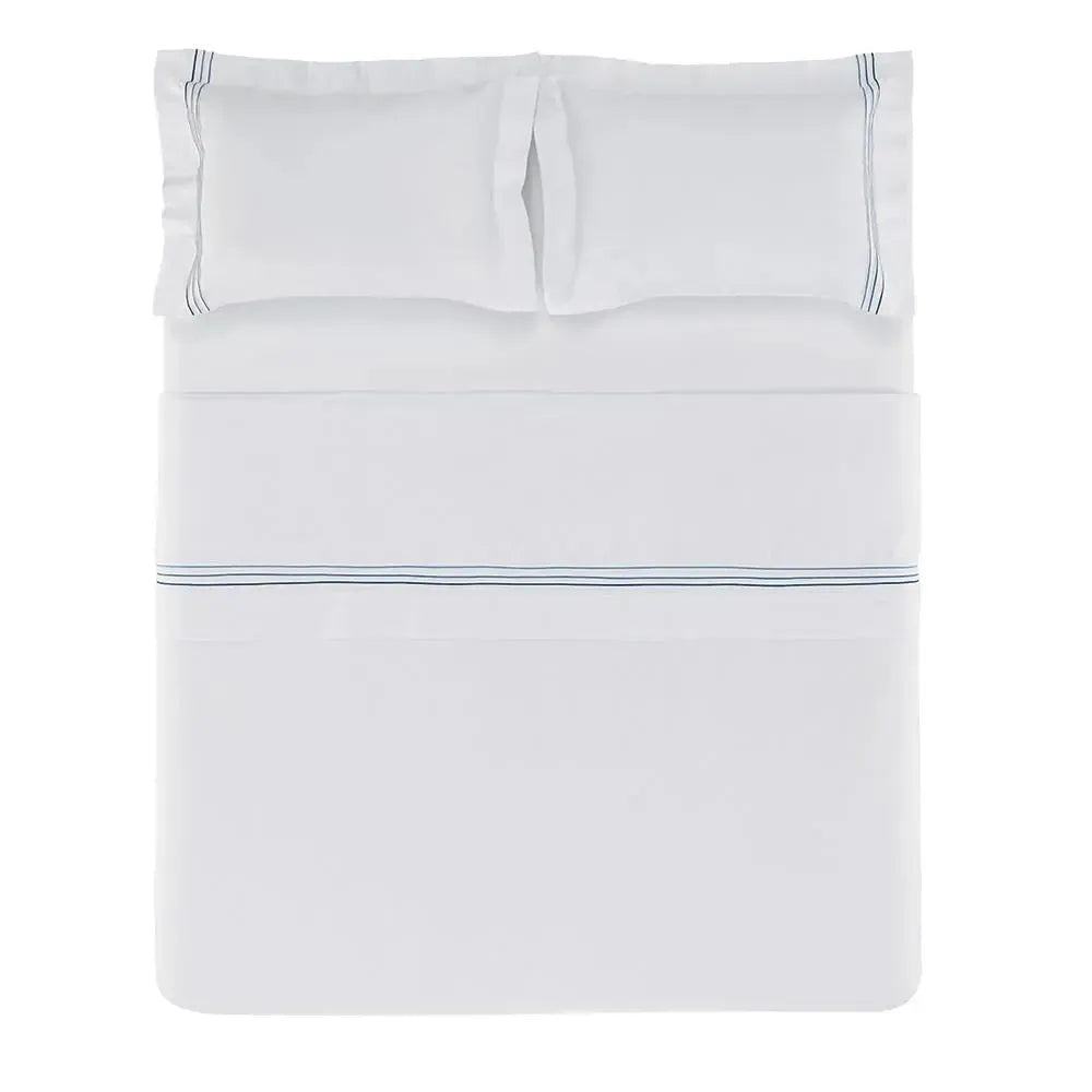 Jogo de Cama Queen Menfi 4 Pçs 200 Fios 100% Algodão Branco / Azul Trussardi